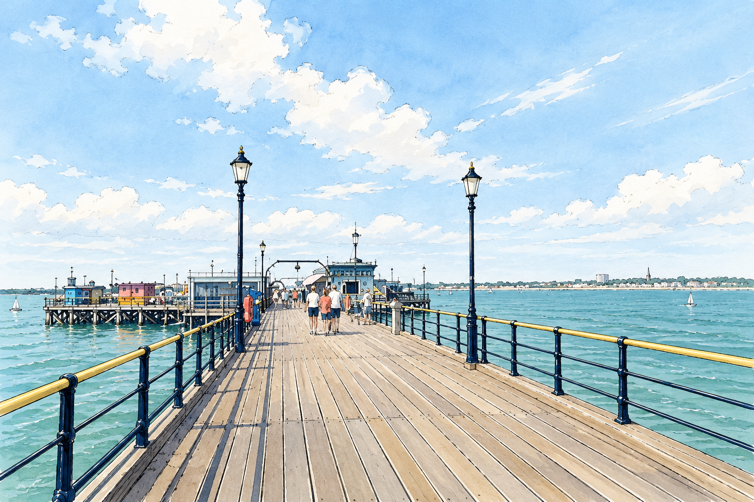 Ink and watercolour illustration inspired by Southend Pier